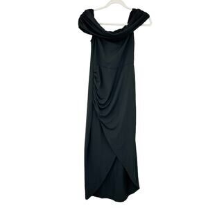 Lulus Womens Cocktail Party Ruched Tulip Hem‎ Off Shoulder Dress Size S Black